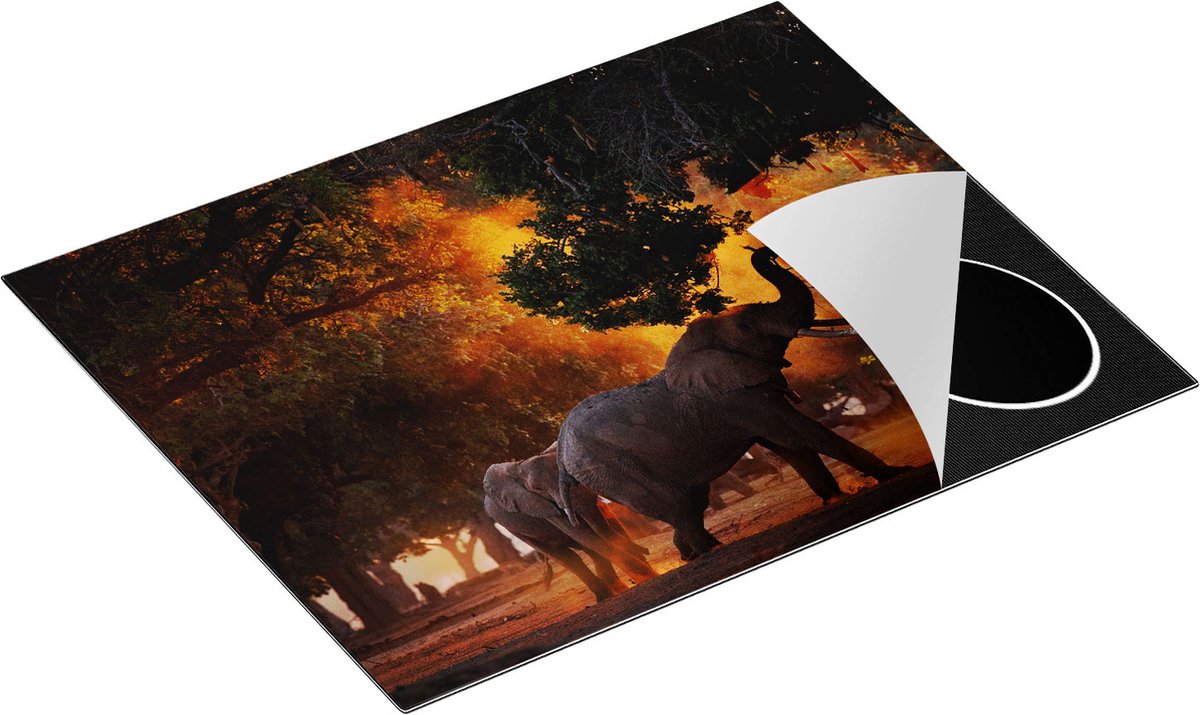 Chefcare Inductie Beschermer Twee Olifanten in het Bos - 65x52 cm - Afdekplaat Inductie - Kookplaat Beschermer - Inductie Mat