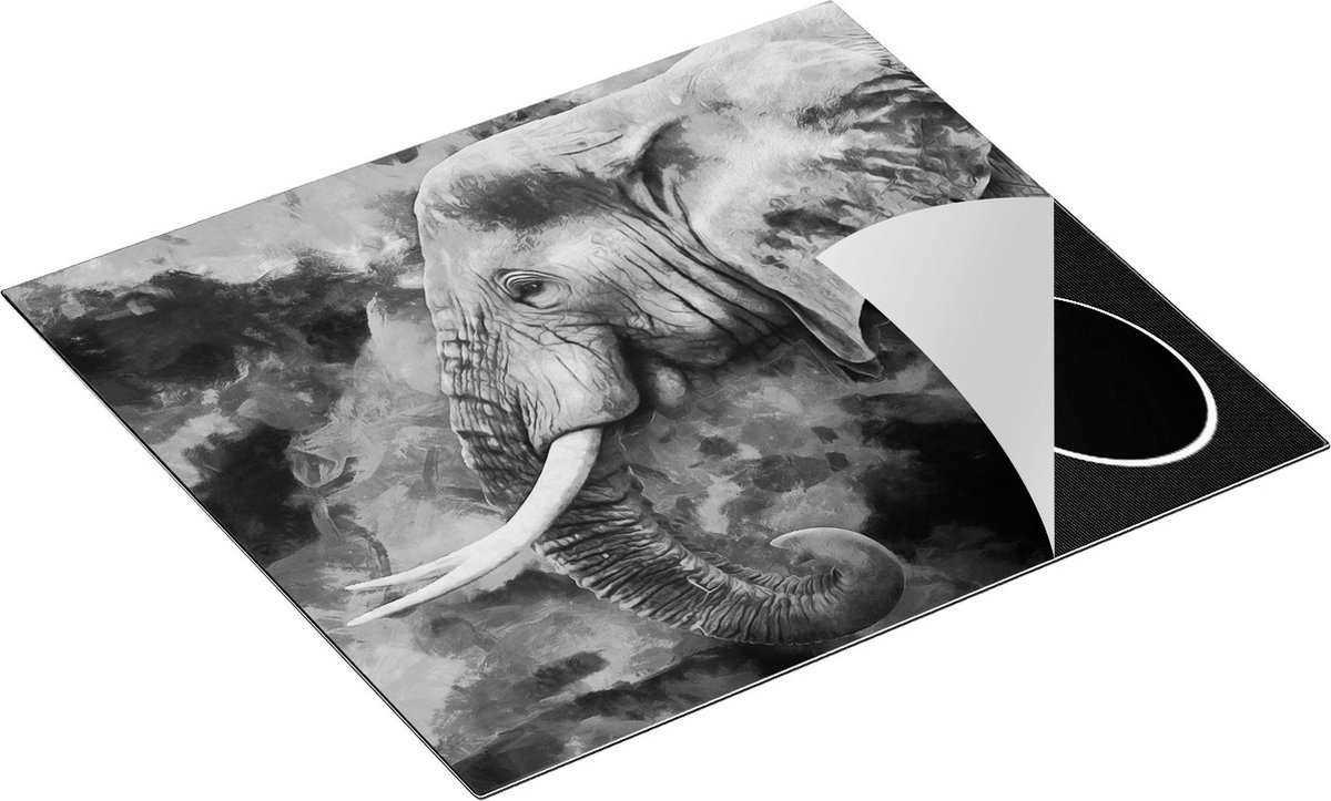 Chefcare Inductie Beschermer Olifant - Abstract - Zwart Wit - 59x51 cm - Afdekplaat Inductie - Kookplaat Beschermer - Inductie Mat