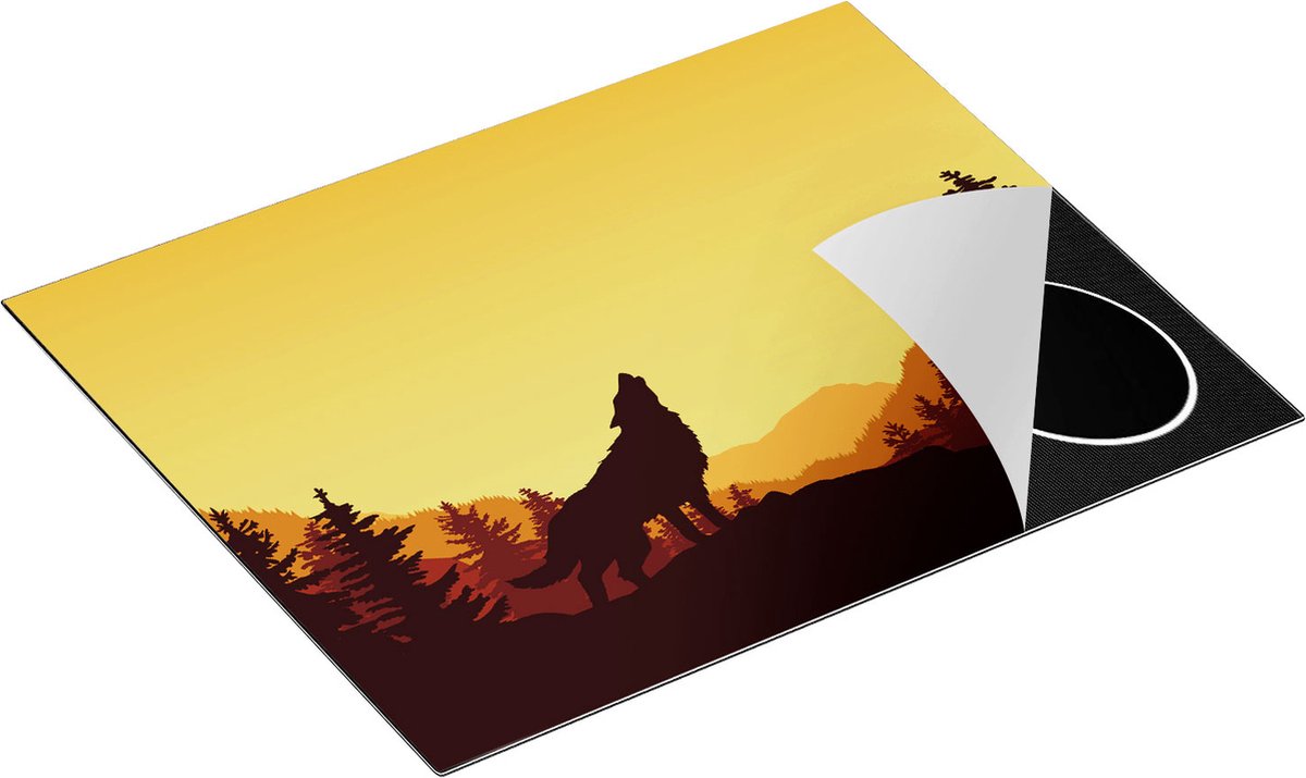Chefcare Inductie Beschermer Silhouet van een Wolf in het Bos - Abstract - 65x52 cm - Afdekplaat Inductie - Kookplaat Beschermer - Inductie Mat