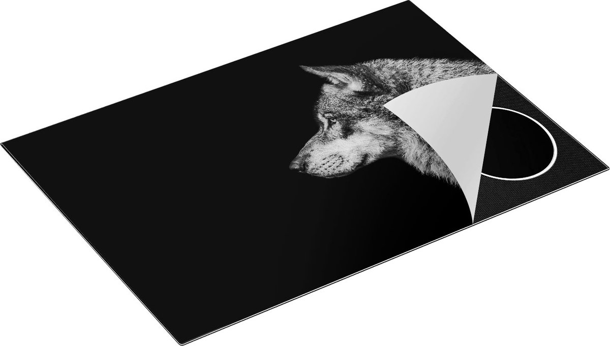 Chefcare Inductie Beschermer Wolvenkop - Wolf - Zwart Wit - 75x55 cm - Afdekplaat Inductie - Kookplaat Beschermer - Inductie Mat