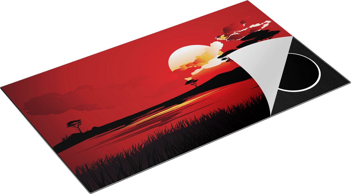 Chefcare Inductie Beschermer Rode Zonsondergang in de Savanne - Abstract - 90x50 cm - Afdekplaat Inductie - Kookplaat Beschermer - Inductie Mat