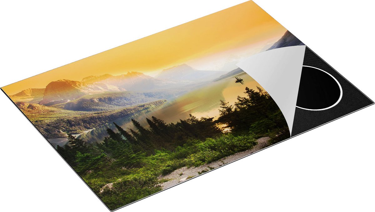 Chefcare Inductie Beschermer Bergen met een Meer in Nationaal Park Glacier - 75x50 cm - Afdekplaat Inductie - Kookplaat Beschermer - Inductie Mat