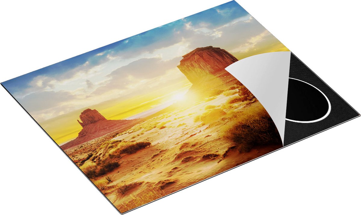 Chefcare Inductie Beschermer Zonsondergang in Woestijn Monument Valley - 65x55 cm - Afdekplaat Inductie - Kookplaat Beschermer - Inductie Mat