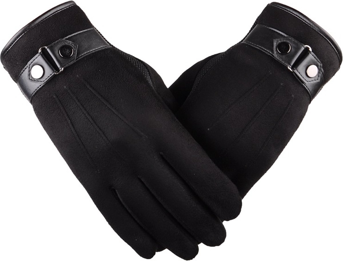 Winter Fleece Handschoenen Suéde - Touchscreen Fingertips - Anti-Slip Touchscreen Handschoenen - Winddicht - Waterdicht - One-Size - Zwart