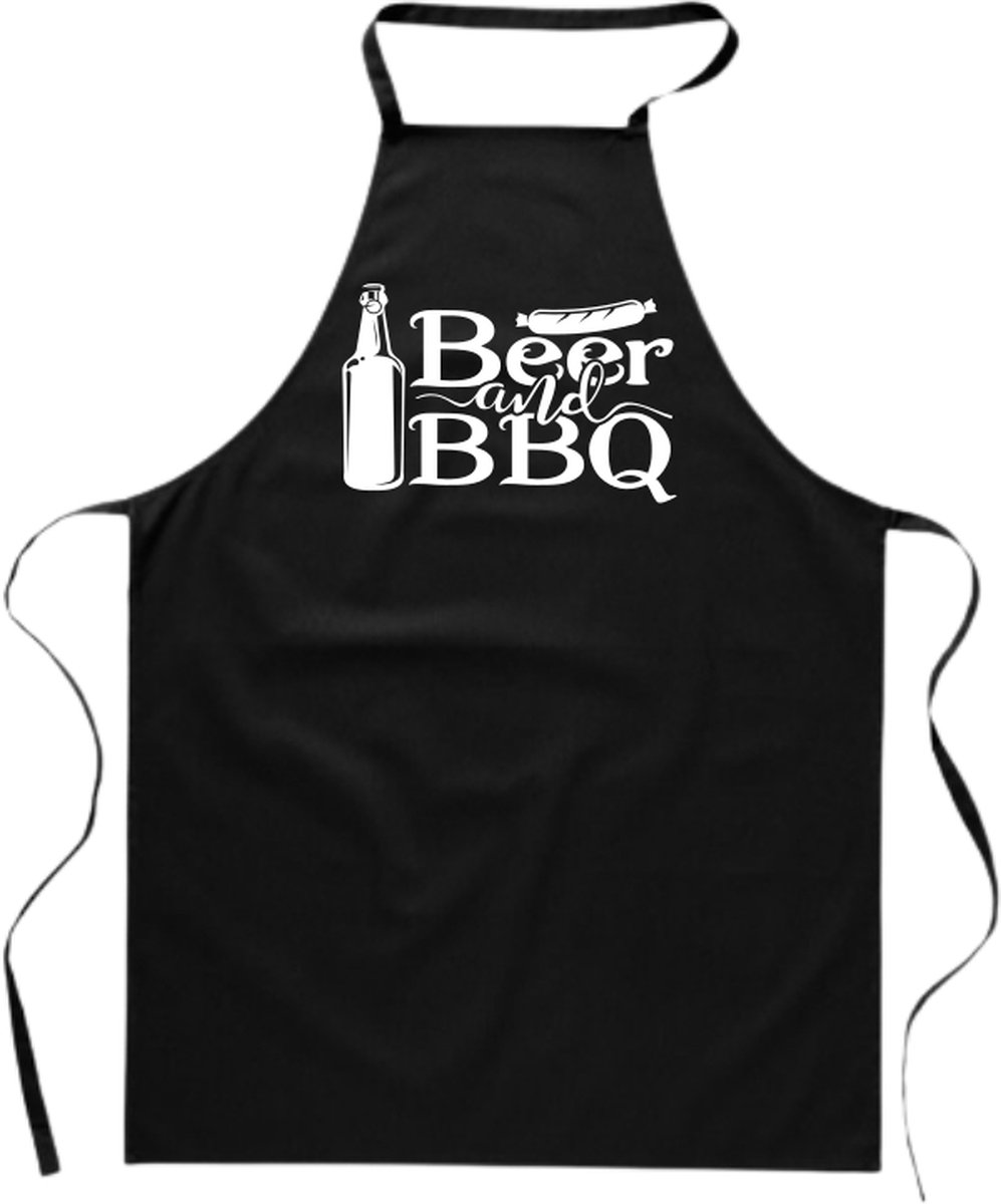 LBM barbecue schort ''beer and bbq'' - keukenschort - one size, zwart