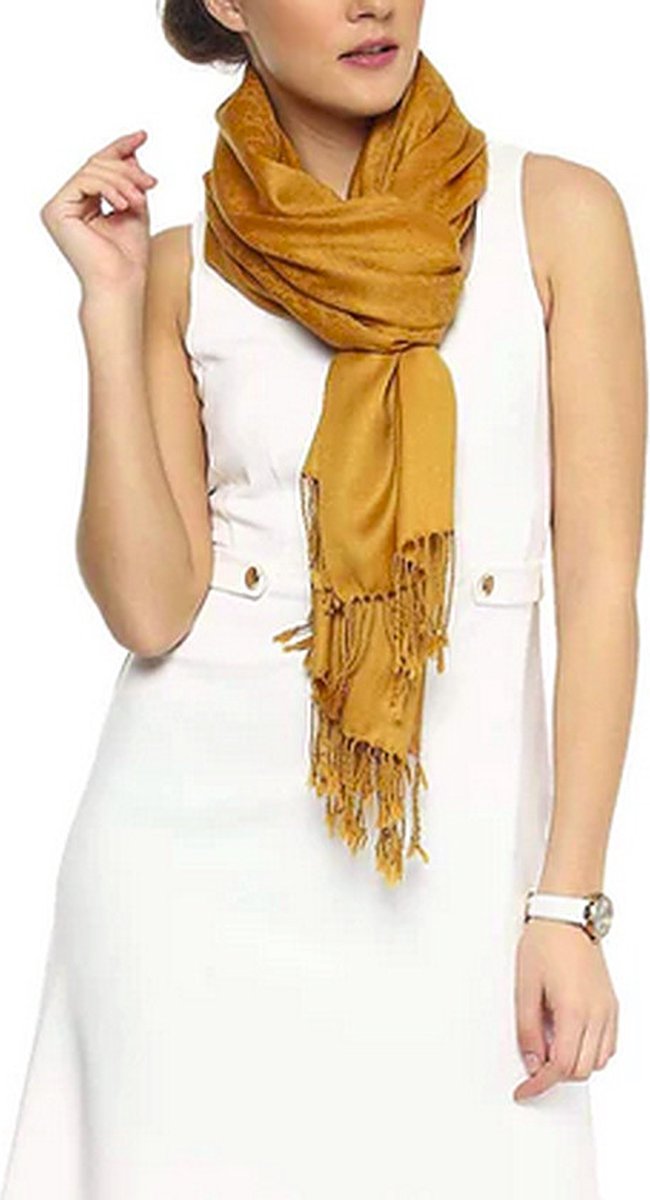 N3Collecties Fijne Wollen Jacquard Paisley Dames Sjaal/Stola Paisley: Geel