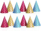 Kartonnen feest verjaardag hoedjes met stippen 18x stuks - Feestartikelen kinder feestjes