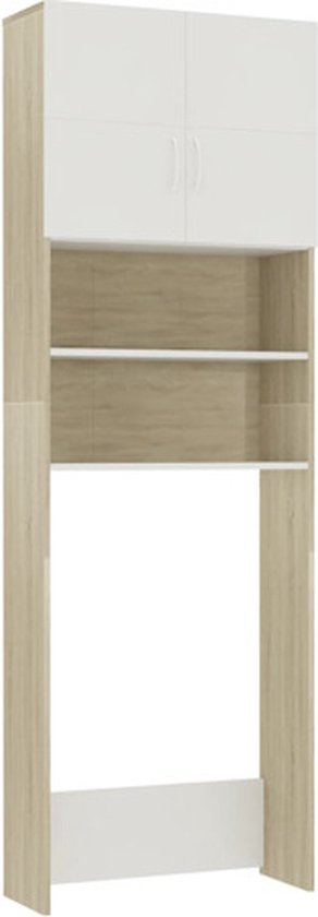 Badkamer meubels wasmachine kast Jutas L. 64 x H. 190 x P. 25 cm Wit/zwart Badkamer meubels wasmachine kast Jutas L. 64 x H. 190 x P. 25 cm Wit/zwart