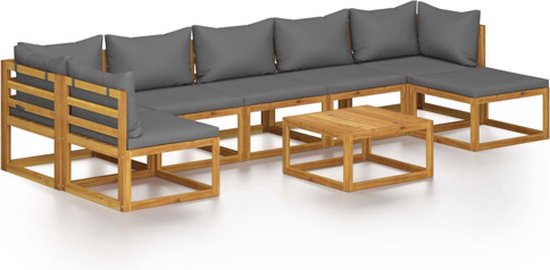 vidaXL - 8-delige - Loungeset - met - kussens - massief - acaciahout