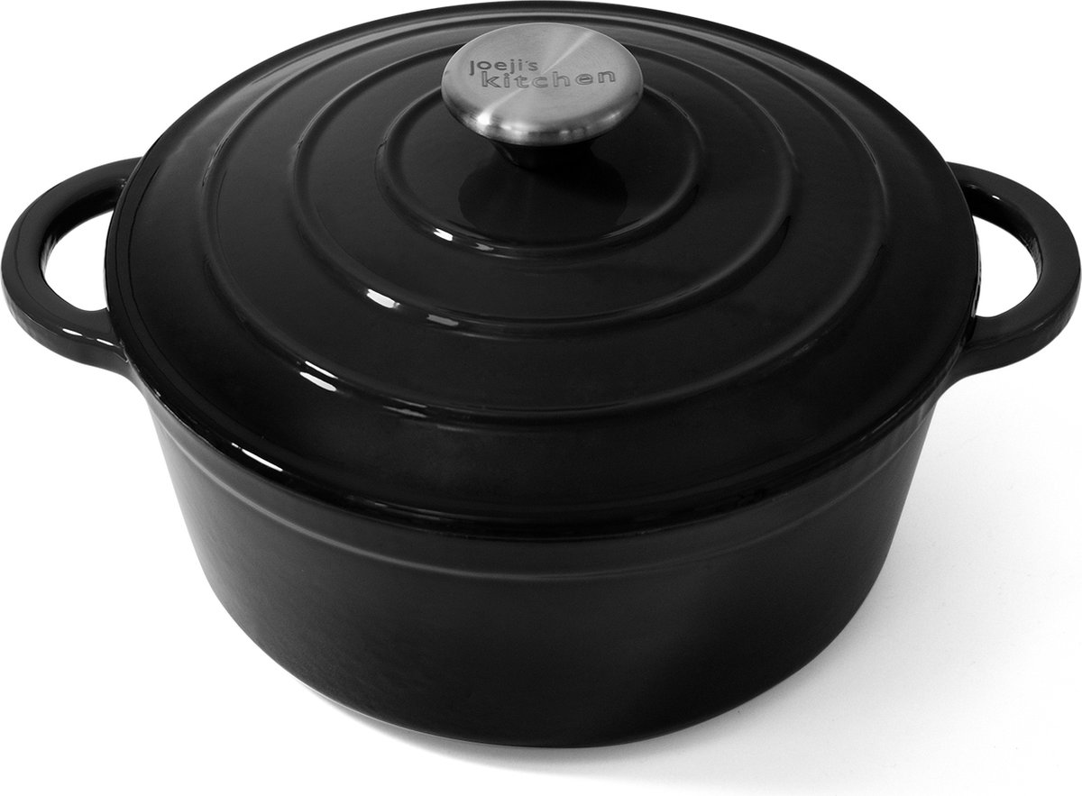 Joejis Zwarte gietijzeren braadpan met deksel voor oven en kookplaat
