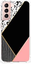 Smartphone hoesje Geschikt voor Samsung Galaxy S21 FE TPU Silicone Hoesje met transparante rand Black Pink Shapes