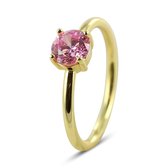 Silventi 9SIL-22533 Zilveren Ring - Dames - Zirkonia - 6 mm - Licht Roze - Maat 54 - 1,76 mm - Zilver - Gold Plated (Verguld/Goud op Zilver)