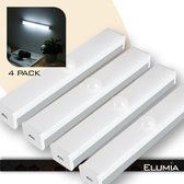 Elumia® LED Lamp met Bewegingssensor 10 cm(4 pack) - Koel Wit (6000K) - Led Verlichting met 10LED's - Aluminium - Magnetisch - USB-oplaadbare Accu - Eenvoudige Bevestiging