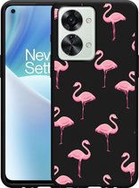 OnePlus Nord 2T Hoesje Zwart Flamingo - Designed by Cazy