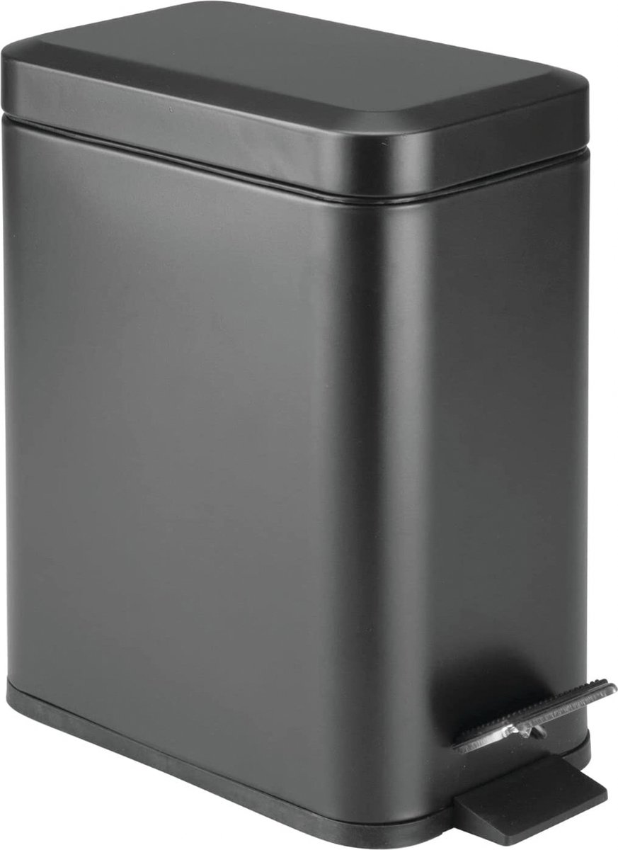 mDesign - Pedaalemmer - afvalbak/prullenbak - voor badkamer, keuken en kantoor - met pedaal, deksel en plastic binnenemmer/ergonomisch design/metaal - zwart