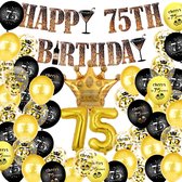 75 jaar verjaardag versiering - 75 Jaar Feest Verjaardag Versiering Set - Happy Birthday Slinger & Ballonnen - Decoratie Man Vrouw - Zwart en Goud