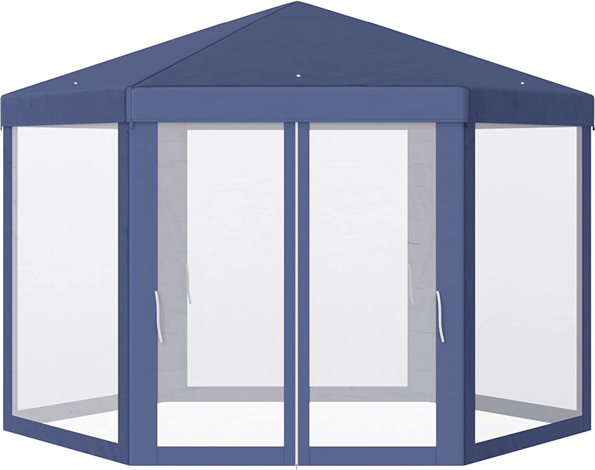 CGPN - pavilion partytent tuintent partytent 6-hoekig, polyester+metaal, blauw/creme, 390x390x245 cm (blauw)