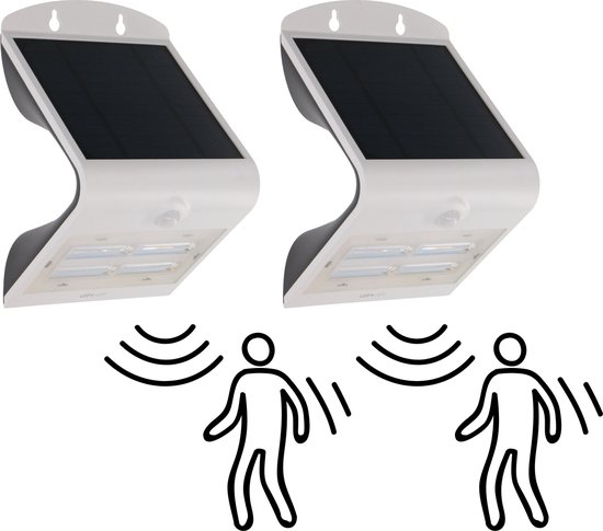 Proventa® Set van 2 Solar Wandlampen buiten met bewegingssensor - Draadloos - Wit