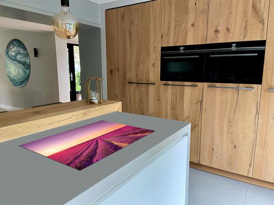 Chefcare Inductie Beschermer Paarse Lavendel Bloemenveld - 85x55 cm - Afdekplaat Inductie - Kookplaat Beschermer - Inductie Mat