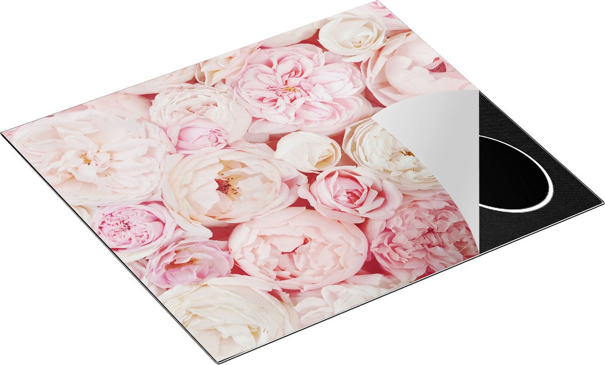 Chefcare Inductie Beschermer Witte Roze Rozen Boeket - Bloemen - 59x51 cm - Afdekplaat Inductie - Kookplaat Beschermer - Inductie Mat