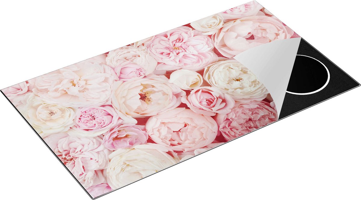 Chefcare Inductie Beschermer Witte Roze Rozen Boeket - Bloemen - 91,2x52 cm - Afdekplaat Inductie - Kookplaat Beschermer - Inductie Mat