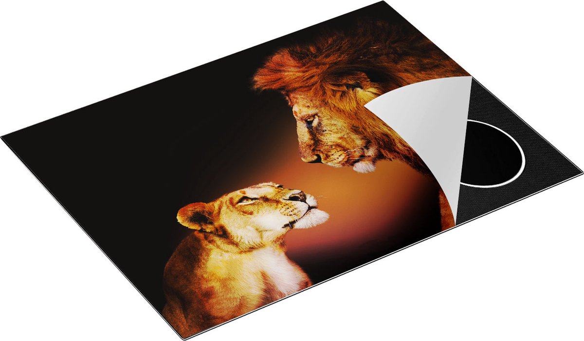 Chefcare Inductie Beschermer Leeuw en Leeuwin - Kleur - 71x52 cm - Afdekplaat Inductie - Kookplaat Beschermer - Inductie Mat