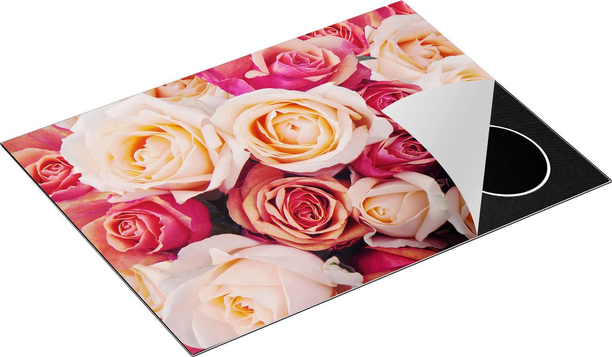 Chefcare Inductie Beschermer Roze Rozen Achtergrond - Bloemen - 70x52 cm - Afdekplaat Inductie - Kookplaat Beschermer - Inductie Mat