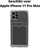 Apple iPhone 11 pro max anti shock hoesje met pas houder - iPhone 11 PRO MAX siliconen case transparant met card holder - Apple iPhone 11 Pro Max siliconen back case / cover met kaart houder