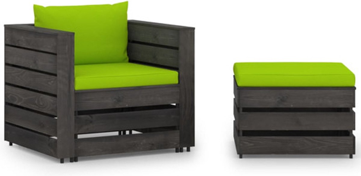 vidaXL 2-delige - Loungeset - met - kussens - grijs - geïmpregneerd - hout Felgroen en grijs