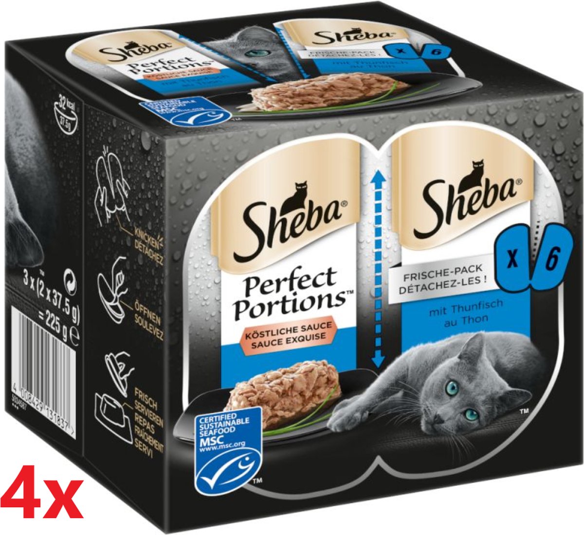 Sheba Sheba - Perfect Portions - Adult Paté tonijn - 4 verpakkingen van 3x2stuks