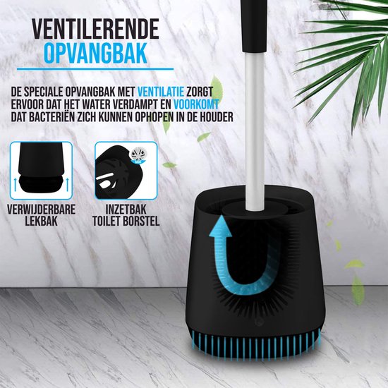 Brosse de toilette noire en silicone pour un nettoyage ultra propre, séchage rapide, antibactérien et anti-rayures.
