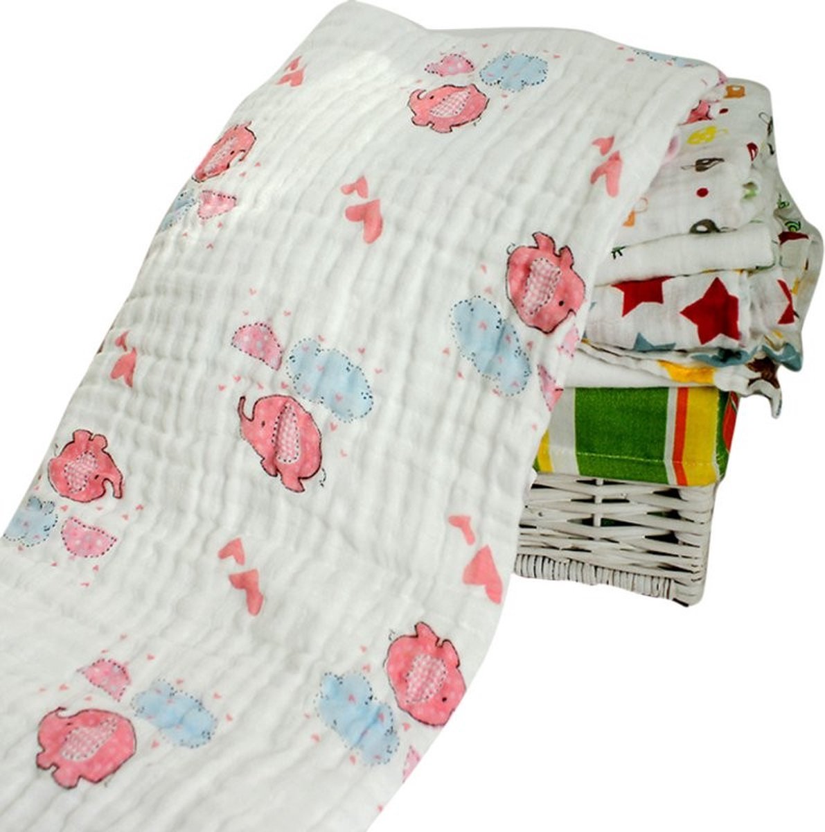 Swaddle XL Hydrofiel doek omslagdoek 120x120 cm - katoen - Olifant wolk roze
