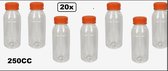 20x 250cc Flesje helder met oranje dop - 38mm x 14cm / Vernieuwde draaidop / Drink fles / vruchten sap flesje / limonade drank / Flesjes voor onderweg / Petfles