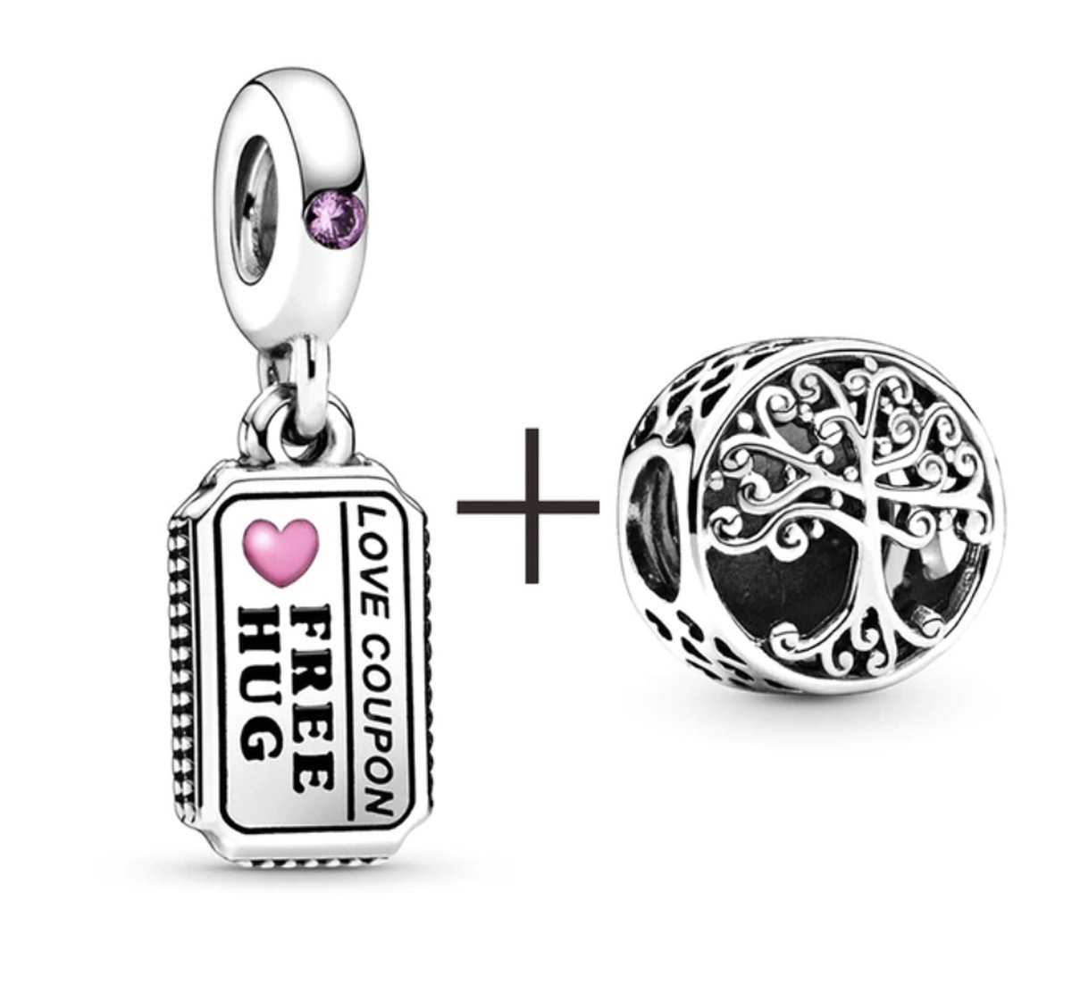 Fler® | 925 Sterling Zilver Bedel | Levensboom & knuffel coupon | Lifetree & hugs coupon | 925 Sterling Zilver | Zirkonia | Past op populaire bedel armbanden | armbandbedel | Bedels Charms Beads