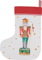 Clayre & Eef Kerstsok Decoratie Kerstsok 30*40 cm Wit Rood Katoen Notenkraker Kerstsok Hanger