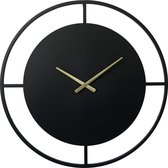 LW Collection Wandklok Zwart met gouden wijzers 80cm - Grote industriële zwarte wandklok - Moderne wandklok - Stil uurwerk