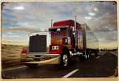Rode Truck vrachtwagen highway Reclamebord van metaal METALEN-WANDBORD - MUURPLAAT - VINTAGE - RETRO - HORECA- BORD-WANDDECORATIE -TEKSTBORD - DECORATIEBORD - RECLAMEPLAAT - WANDPLAAT - NOSTALGIE -CAFE- BAR -MANCAVE- KROEG- MAN CAVE