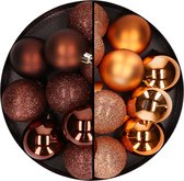 24x stuks kunststof kerstballen mix van donkerbruin en koper 6 cm - Kerstversiering