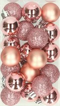 20x stuks kleine kunststof kerstballen roze 3 cm mat/glans/glitter - Kerstversiering