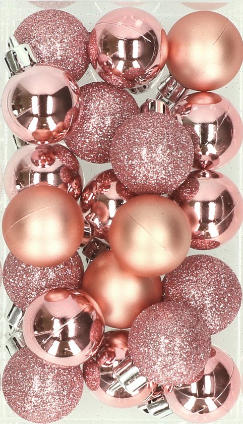 20x stuks kleine kunststof kerstballen roze 3 cm mat/glans/glitter -  Kerstversiering | bol.com