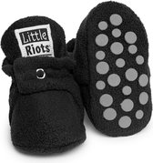 Little Riots - babyslofjes - antislip - fleece stepper - zwart - slofjes voor je baby, dreumes en peuter voor jongens en meisjes - 12-18 Maanden (13cm) - schoenmaat 20-21