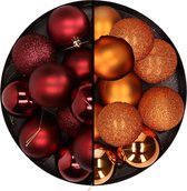 24x pcs boules de Noël en plastique mélange de rouge foncé et orange 6 cm - Décorations de Noël