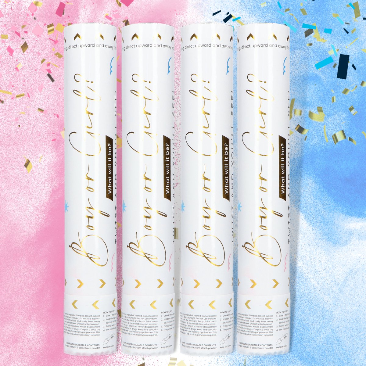 Partizzle 4x Gender Reveal Rookkanon met Confetti Geboorte Baby Kanon