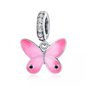 Roze Vlinder Bedel van 925 Sterling Zilver met Zirkonia - RomyStones