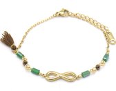 Armband Dames - Infinity - RVS - Verstelbaar 17-21 cm - Goudkleurig en Groen