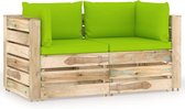 Decoways - Tuinbank 2-zits met kussens groen geïmpregneerd hout