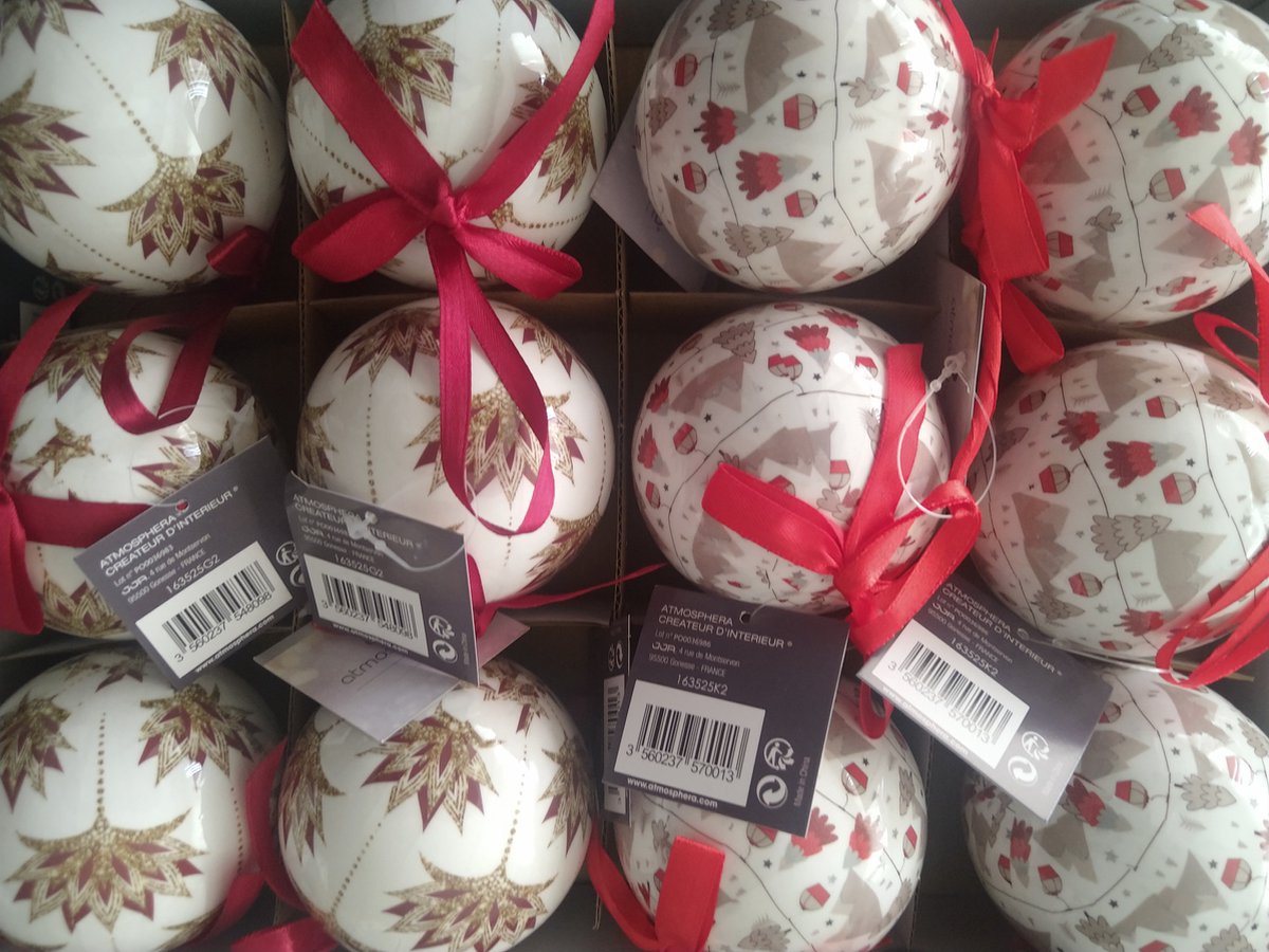 Set van 12 bedrukte Kerstballen Papier/Polystyreen - 7.5cm