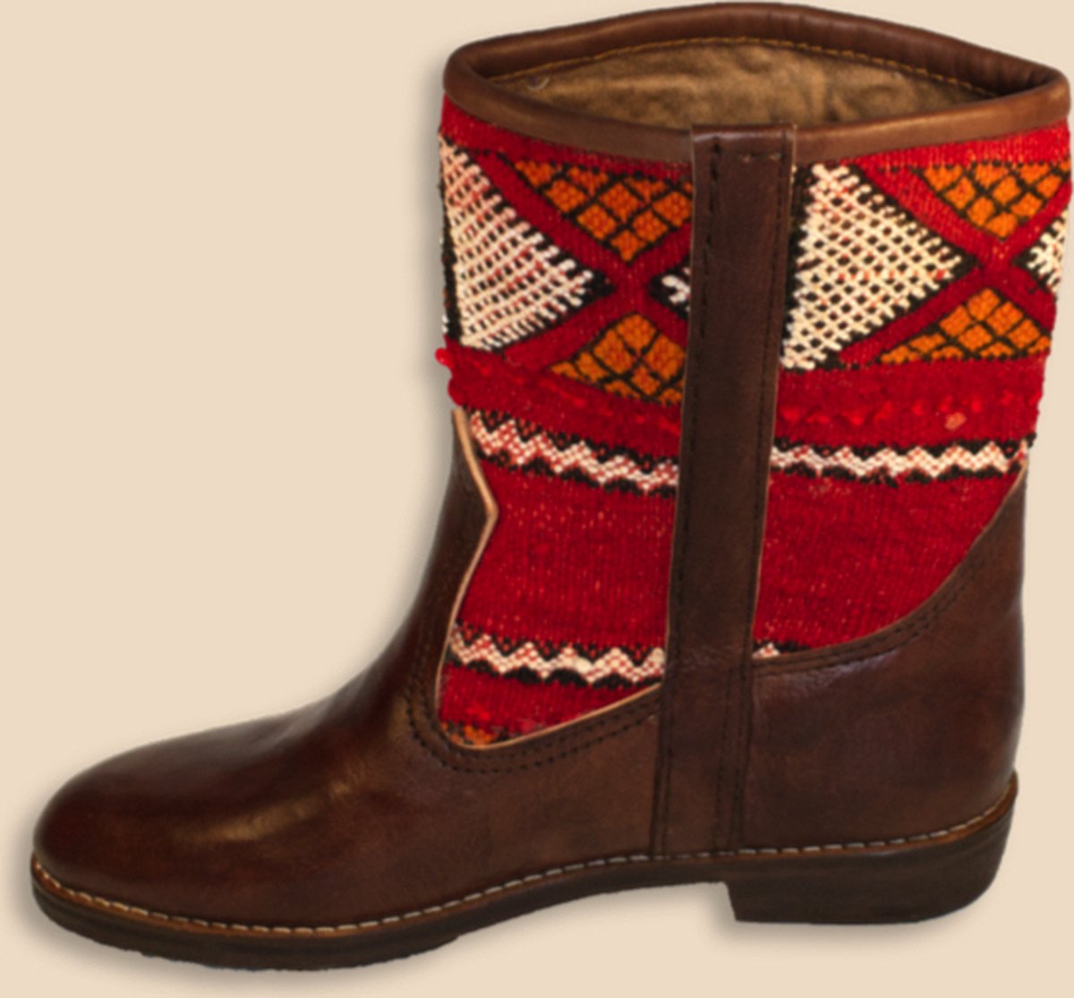 Kelim Boots | Kastanjebruin Leer | Marokkaanse Kelim | Maat 42 | Pepa | Bravas Boutique