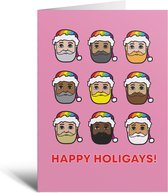 Wenskaart - Happy Holigays Santas - Kerstman - LGBTQ+ - Regenboog - Kerstkaarten - Kerstvesiering