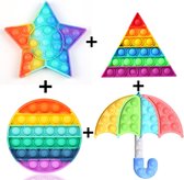 Pop It Fidget Set Van 4-Game Spel Dalgona Candy/Koek/Suikerkoekje-Driehoek,Ster,Paraplu,Cirkel/Rond-Fidget Toy Pop It Rainbow-Anti Stress Speelgoed-Fidget Pad